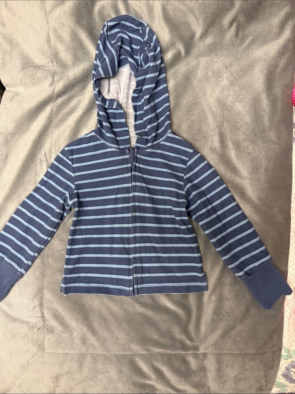 Hanes Navy and Light Blue Striped Hooded Zip Sweatshirt